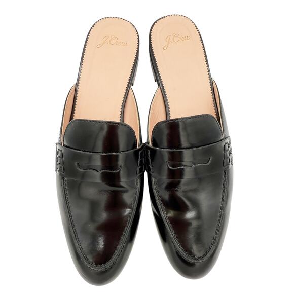 J Crew Academy Loafers Black Leather Flat Mule Slides Size 10 Shoes - Picture 1 of 13